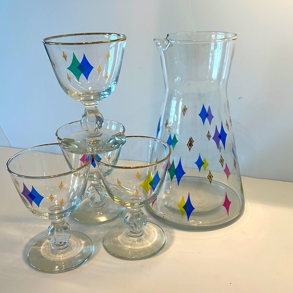 **SOLD******Unique MCM Vintage Libby Atomic Diamonds Cocktail Set of 5 - Picture 15 of 17